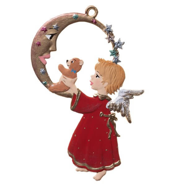 CO019 R Angel With Teddy Bear in Moon Ornament CO019 R Angel With Teddy Bear in Moon Ornament