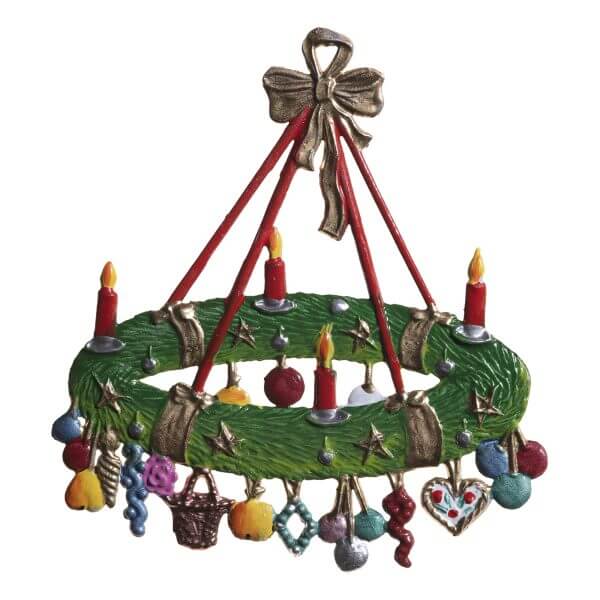 CO029 R Large Advent Wreath with Gifts Ornament CO029 R Large Advent Wreath with Gifts Ornament
