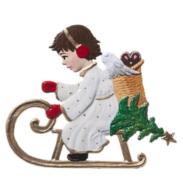 CO031 R Angel on Sled Ornament CO031 R Angel on Sled Ornament