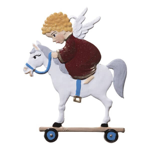 CO051 R Angel on Toy Horse Ornament CO051 R Angel on Toy Horse Ornament