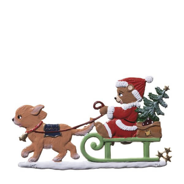 CO093 R Santa Teddy in Dog Sled Ornament CO093 R Santa Teddy in Dog Sled Ornament