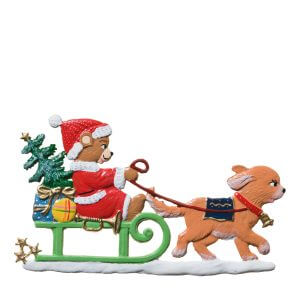 CO093 Santa Teddy in Dog Sled Ornament