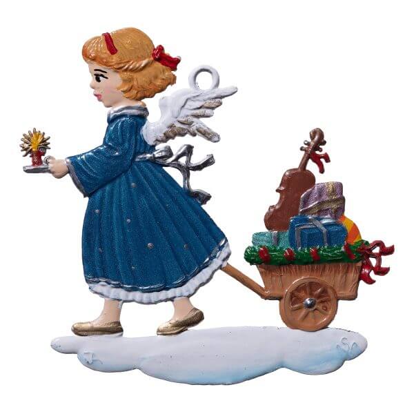 CO116 R Angel Pulling Gift Wagon Ornament CO116 R Angel Pulling Gift Wagon Ornament