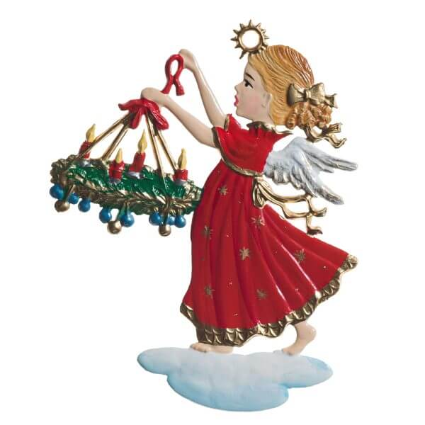 CO125 R Angel Carrying Christmas Wreath Ornament CO125 R Angel Carrying Christmas Wreath Ornament
