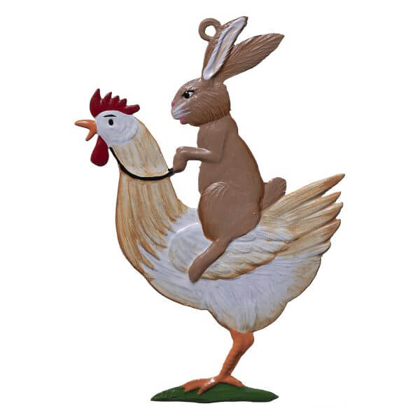 EO37 R Bunny Riding Chicken Ornament EO37 R Bunny Riding Chicken Ornament