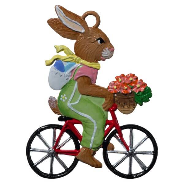 EO87 R Bunny Boy Bicycle with Flowers Ornament EO87 R Bunny Boy Bicycle with Flowers Ornament
