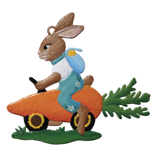 EO93 R Bunny In A Carrot Racer Ornament EO93 R Bunny In A Carrot Racer Ornament