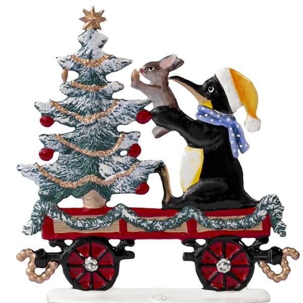 Train Car with Christmas Penguin by Wilhelm Schweizer Reverse Image Train Car with Christmas Penguin by Wilhelm Schweizer Reverse Image
