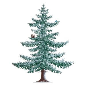 TC06W Large Winter Pine Tree with Squirrel and Bird